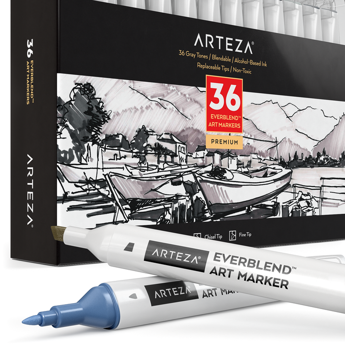 EverBlend™ Art Markers, Grey Tones - Set of 36