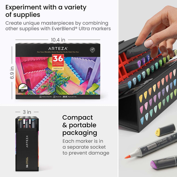 EverBlend™ Ultra Art Markers, Brush Nibs, Deco Tones - Set of 36