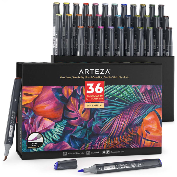 EverBlend™ Ultra Art Markers, Brush Nibs, Flora Colours - Set of 36