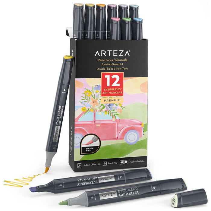 EverBlend™ Ultra Art Markers, Brush Nibs, Pastel Colours - Set of 12