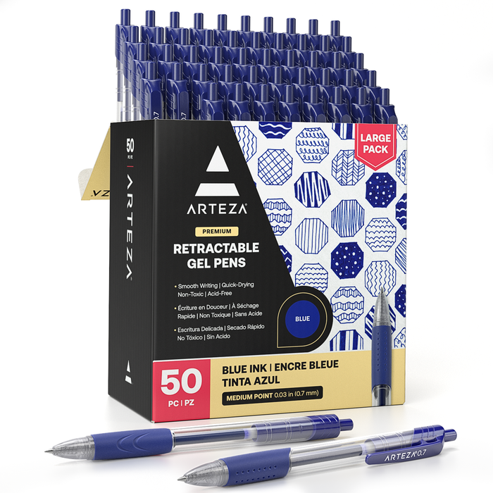 Retractable Gel Ink Pens, Blue - Pack of 50