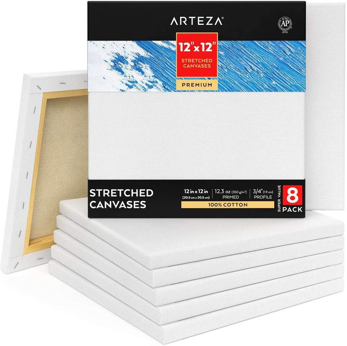 Premium Stretched Canvas, 30.5cm x 30.5cm - Pack of 8