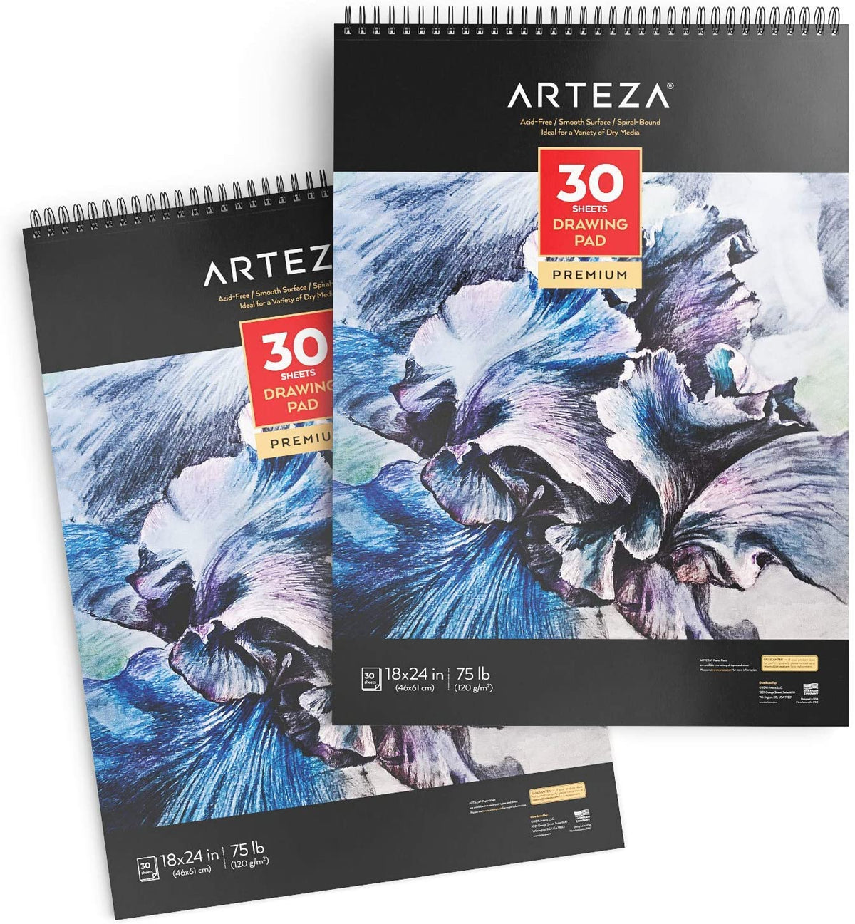 Arteza Sketchbook, Spiral-Bound Hardcover, Gray, 9x12 inch, 200 Pages of Drawing Paper Each - 2 Pack