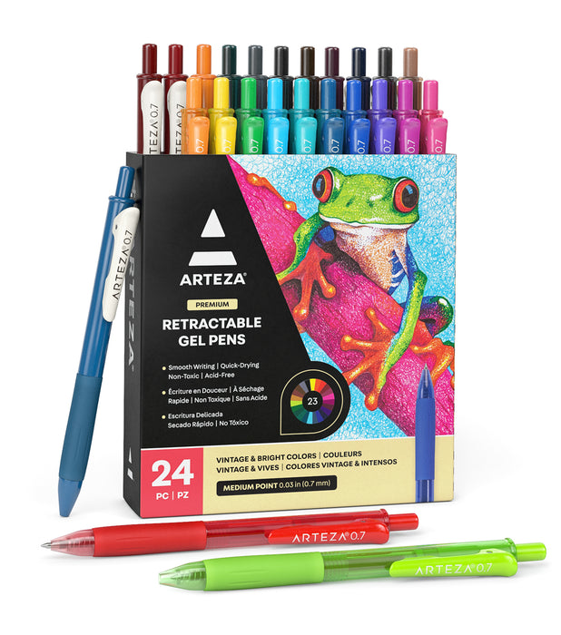 Retractable Gel Ink Pens, Vintage & Bright Colours - Set of 24