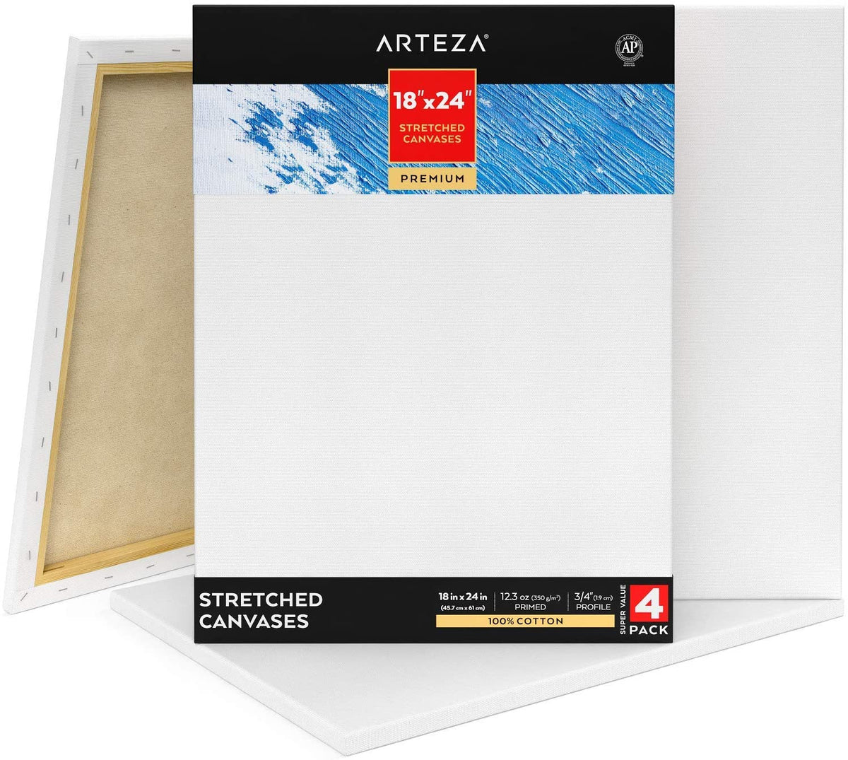 Artist Stretched Canvas, 100% Cotton Acid Free White Canvas, 18X24, 2  Pieces