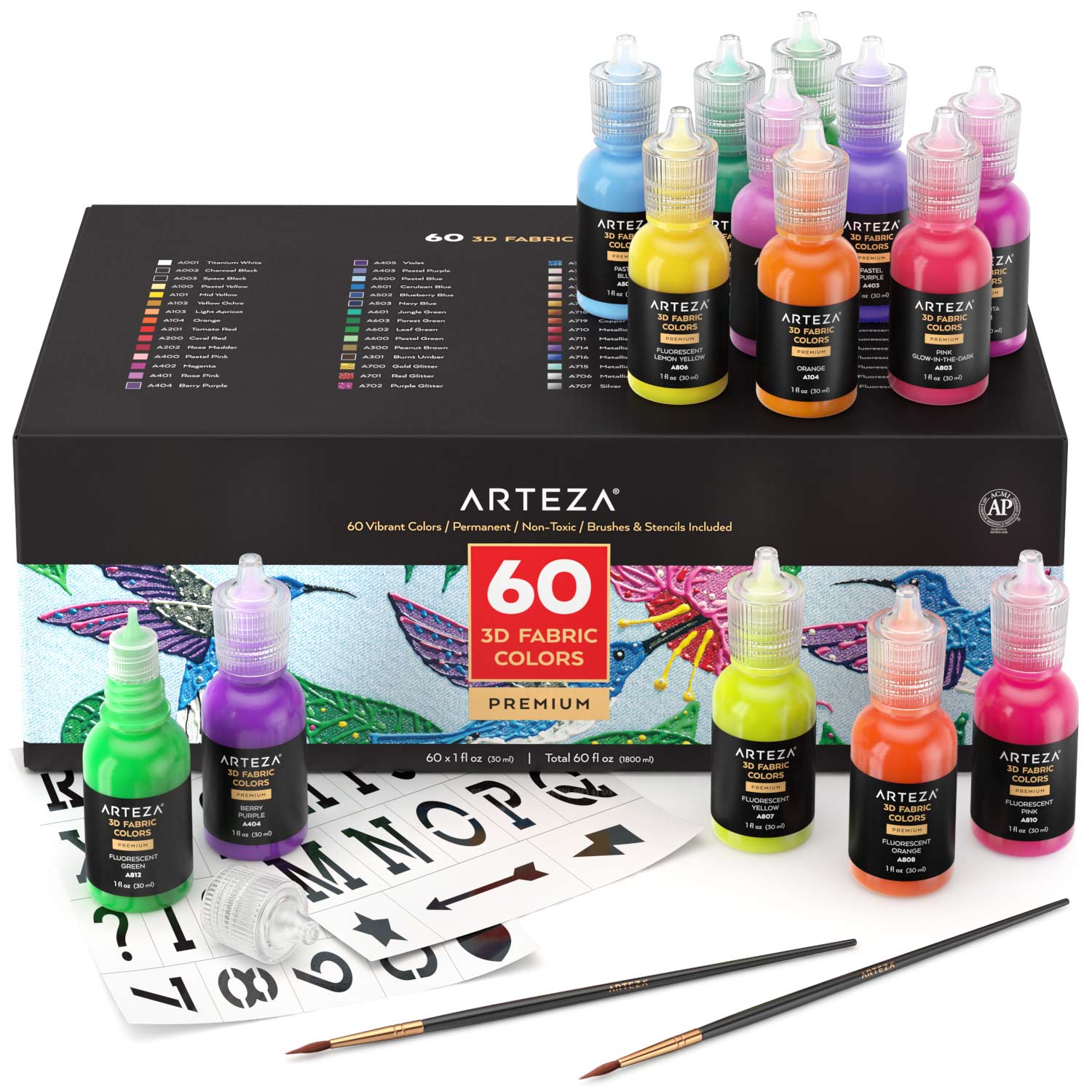 3D Fabric Paint, Vibrant Colours- Set of 60