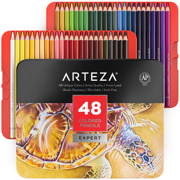 Arteza Colored Pencils with Case, 72 Assorted Vibrant Colors, Pencil  Crayons for Coloring Books and Journals, Triangular Shape, Art Supplies