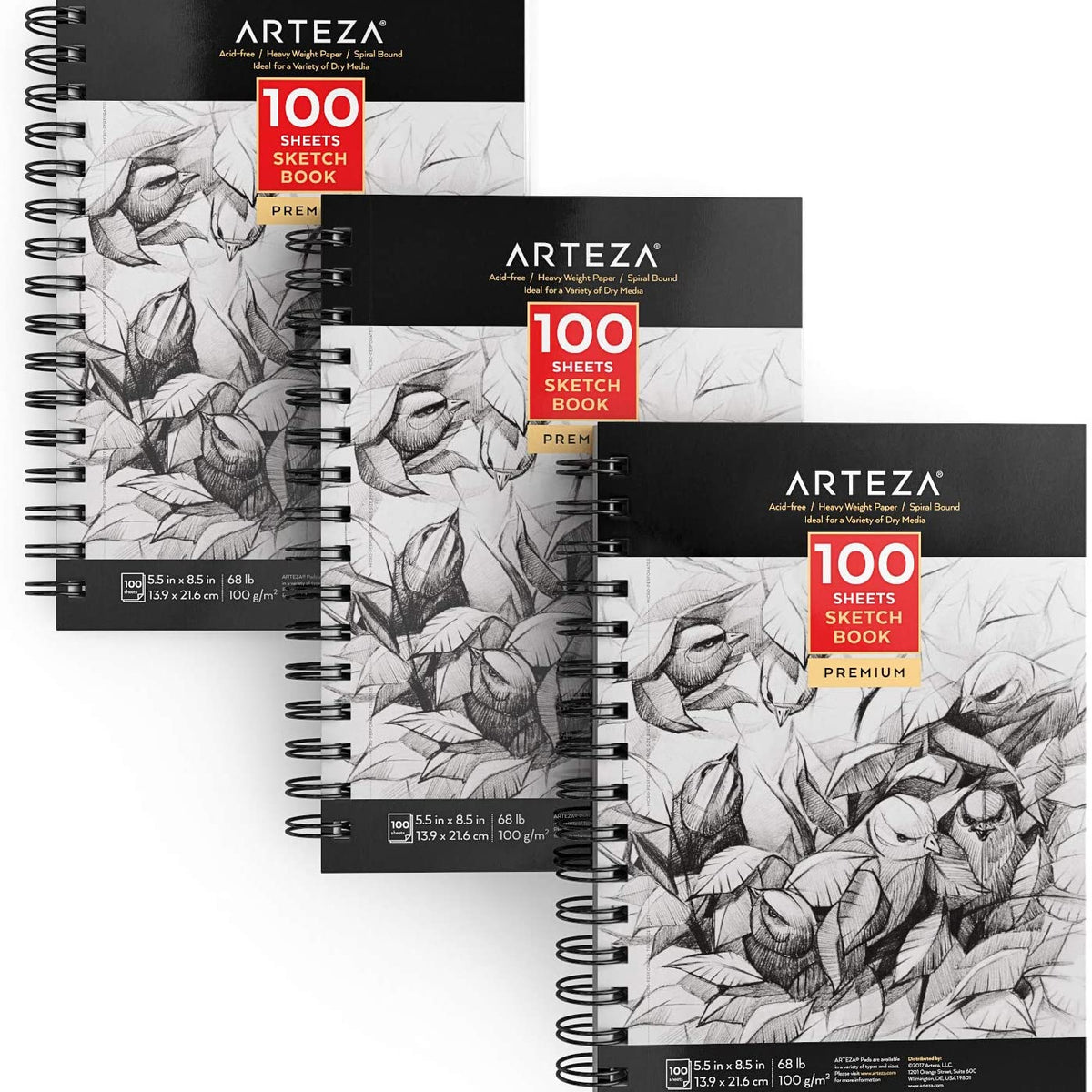 Spiral Sketchbook, 100 Sheets, 14cm x 21.6cm - Pack of 3