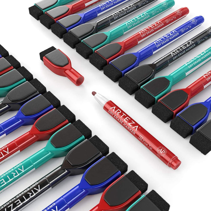 Magnetic Dry Erase Markers, Fine Tip, 4 Colours - Set of 60