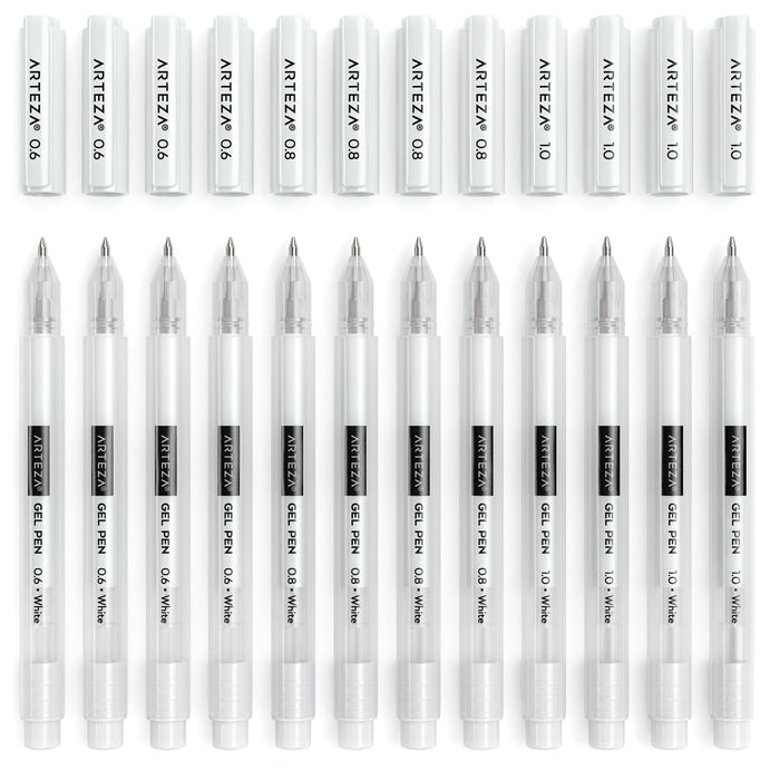 White Gel Pens, Assorted Sizes - Set of 12