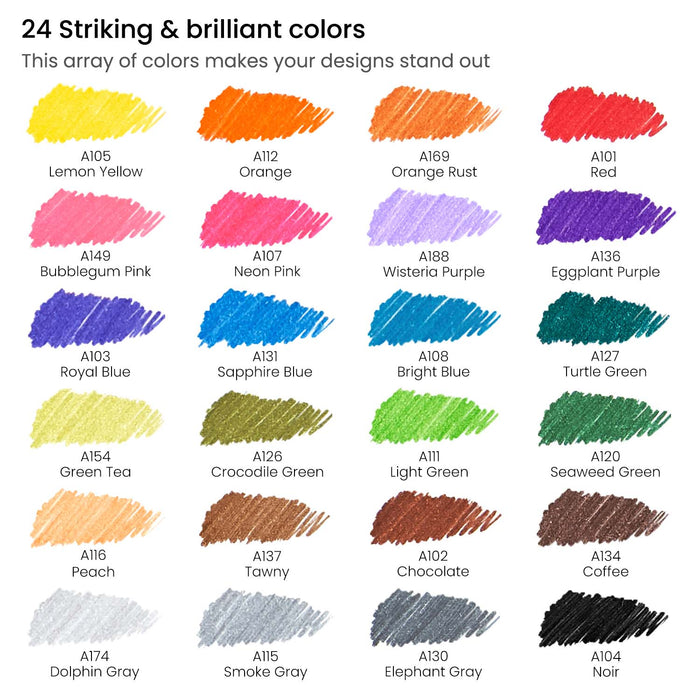 Inkonic Fineliner Pens Color Chart of 24