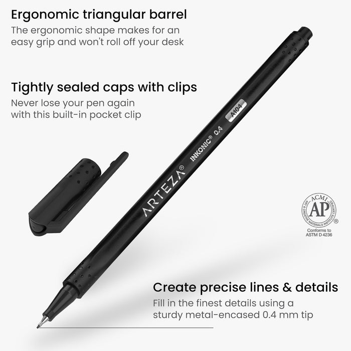 Inkonic™ Fineliner Pens, Black - 12 Pack