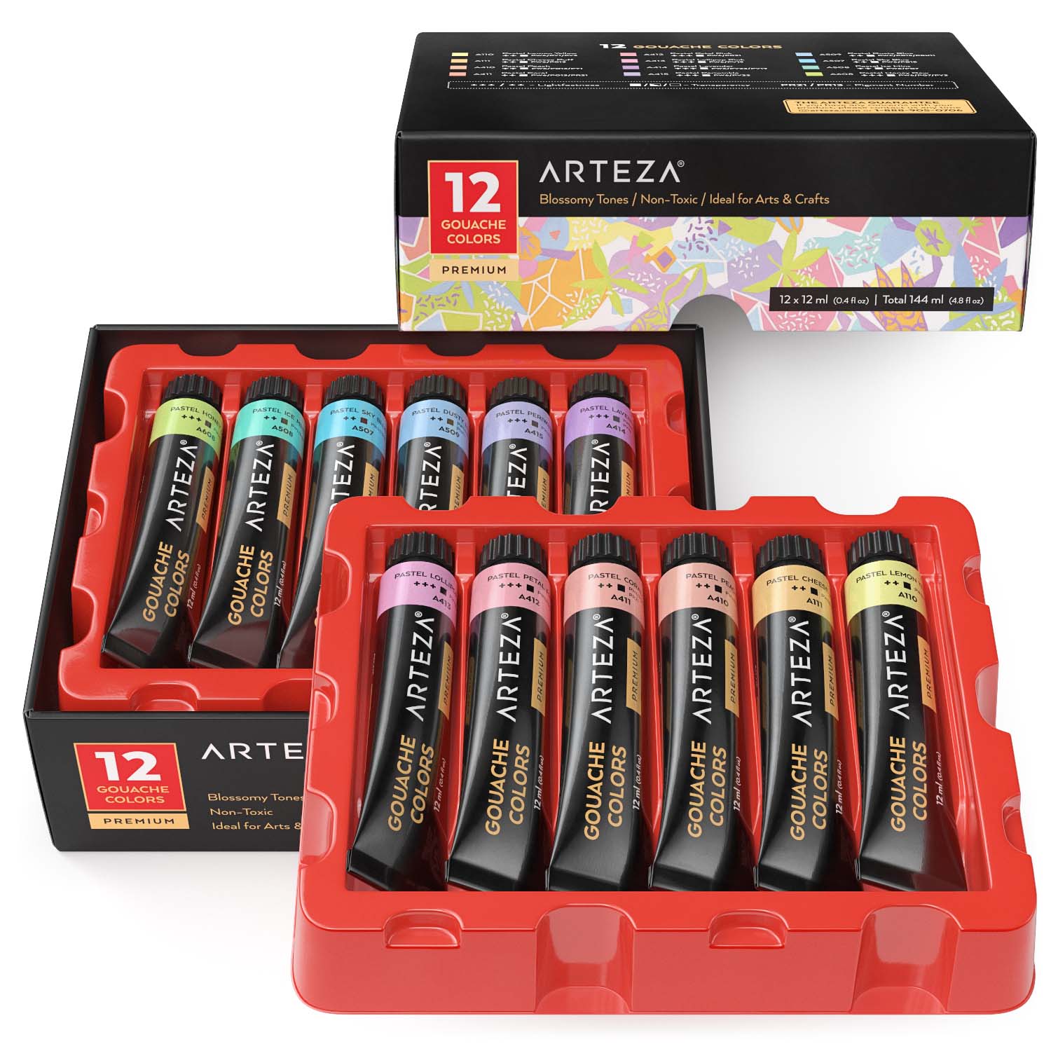 Gouache Paint, Blossomy Tones, 12mL Tubes - Set of 12