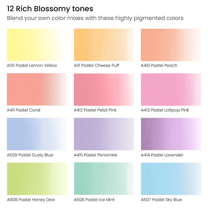 Gouache Paint, Blossomy Tones, 12mL Tubes - Set of 12