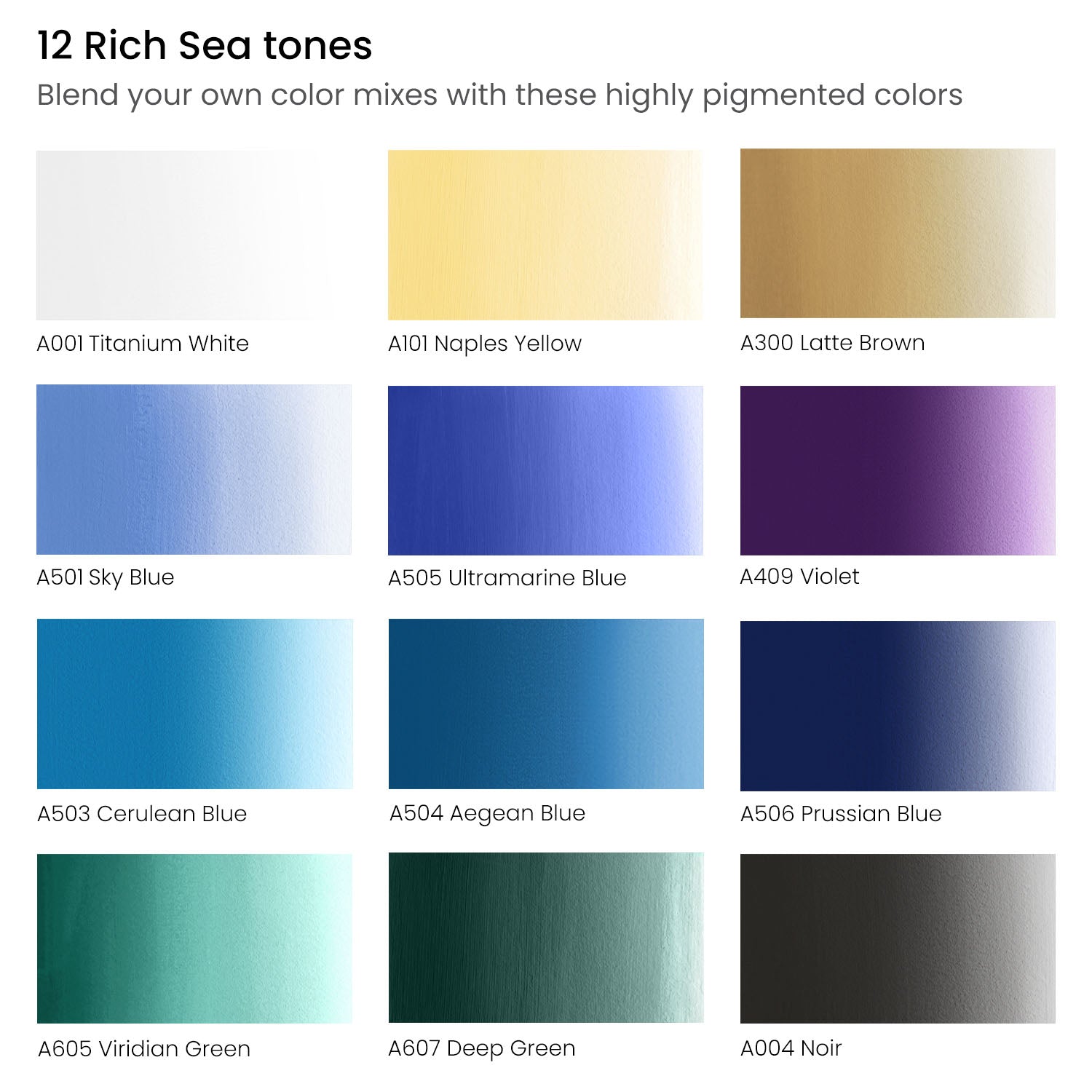 Gouache Paint, Sea Tones, 12mL Tubes - Set of 12