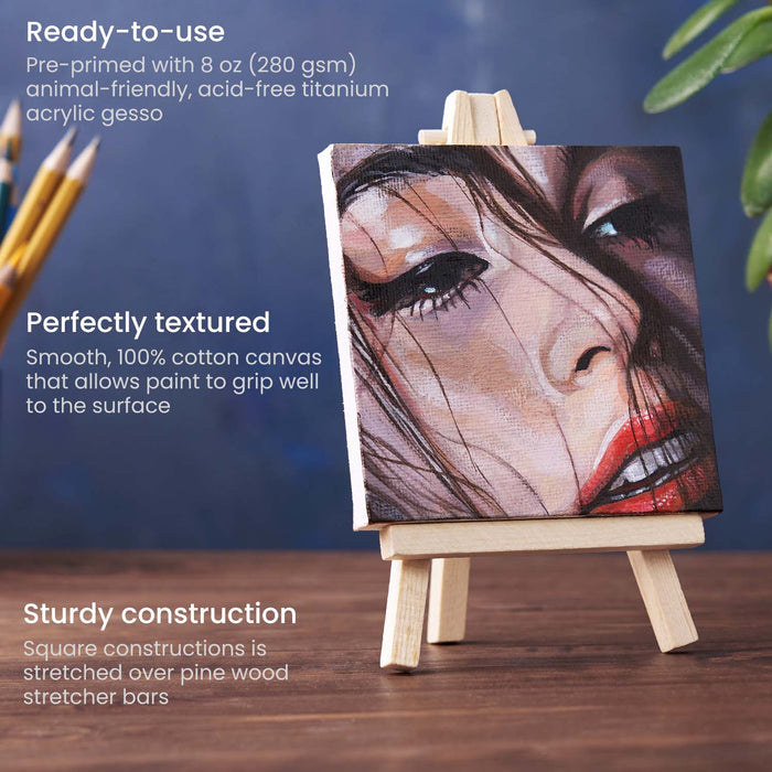 Mini Stretched Canvas With Beech Wood Easel Set 12 Pack 4x4 Inch Canvas  With 3 By 5 Tiny Easel For Painting Craft Drawing Decoration Gift, Discounts For Everyone