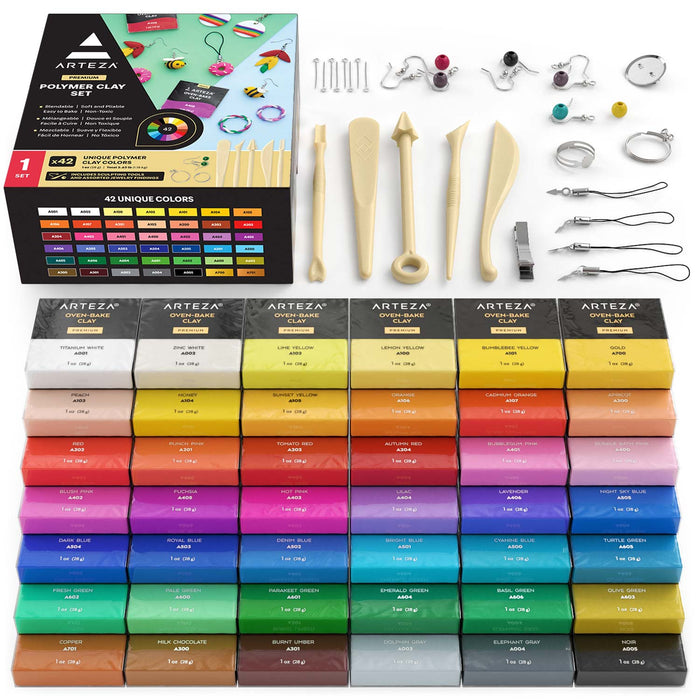 Polymer Clay, Set of 42 Colours + Tools & Accessories