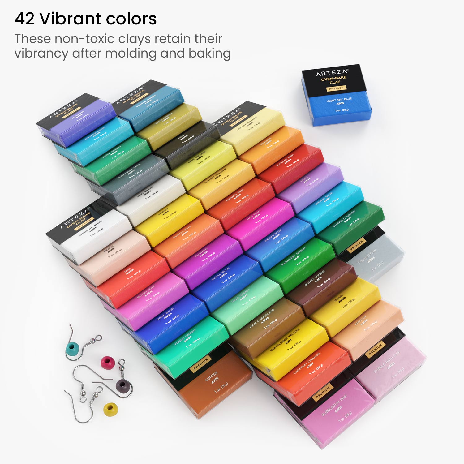 Polymer Clay, Set of 42 Colours + Tools & Accessories