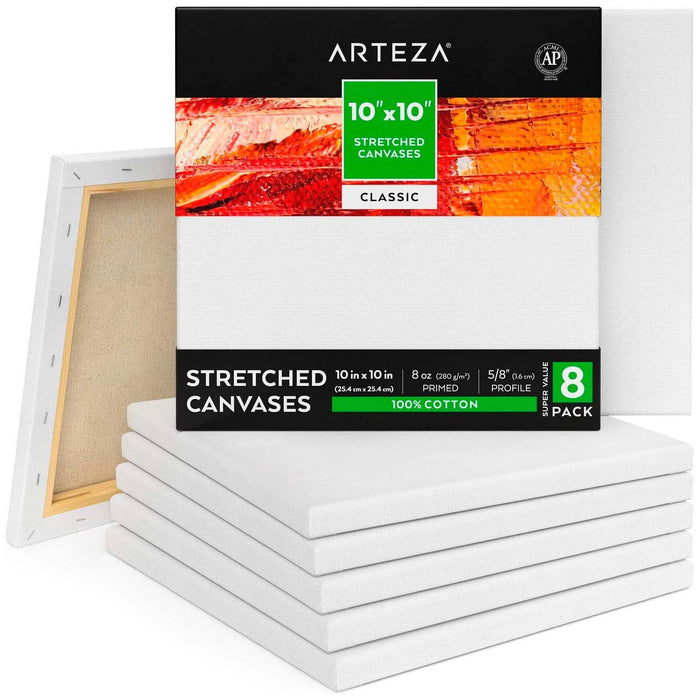 Classic Stretched Canvas, 25.4cm x 25.4cm - Pack of 8