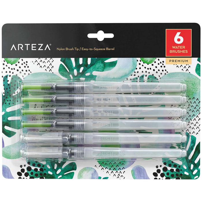 Water Brush Pens, Assorted Tips - Set of 6