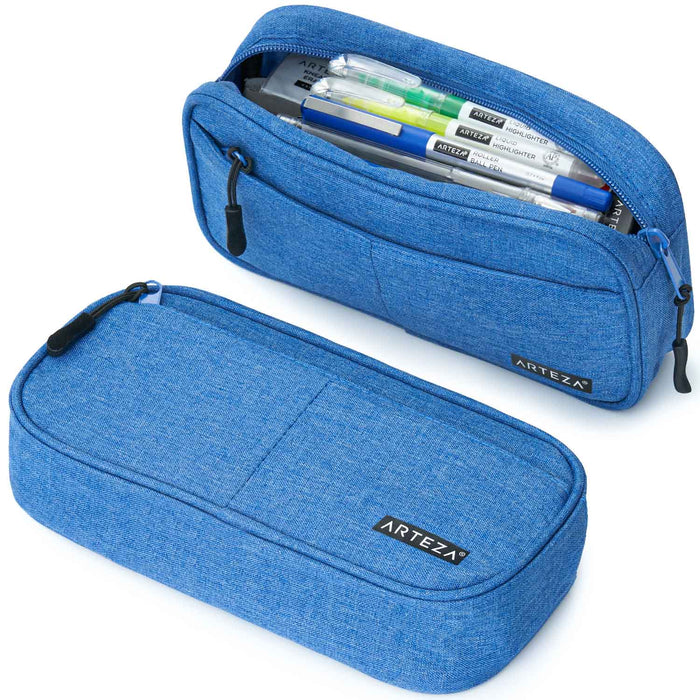 Blue Pencil Case with Open Top Pouch —