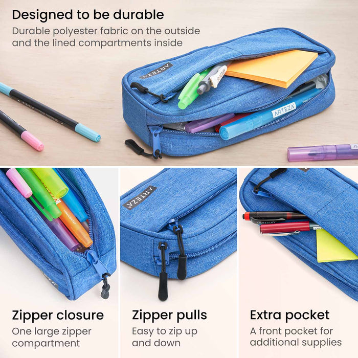 Pencil Case, Blue, Open Top Pouch
