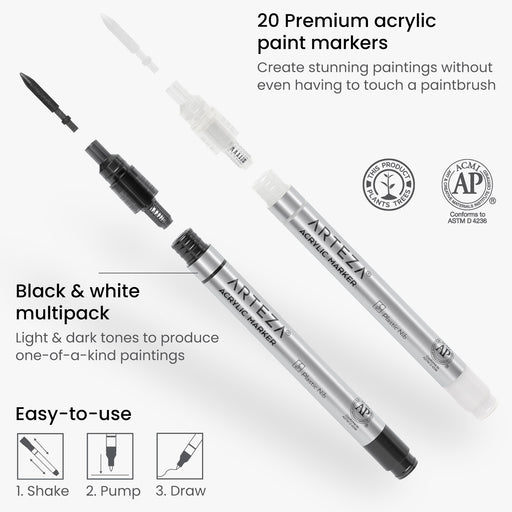 20 Pack Black and White Acrylic Markers