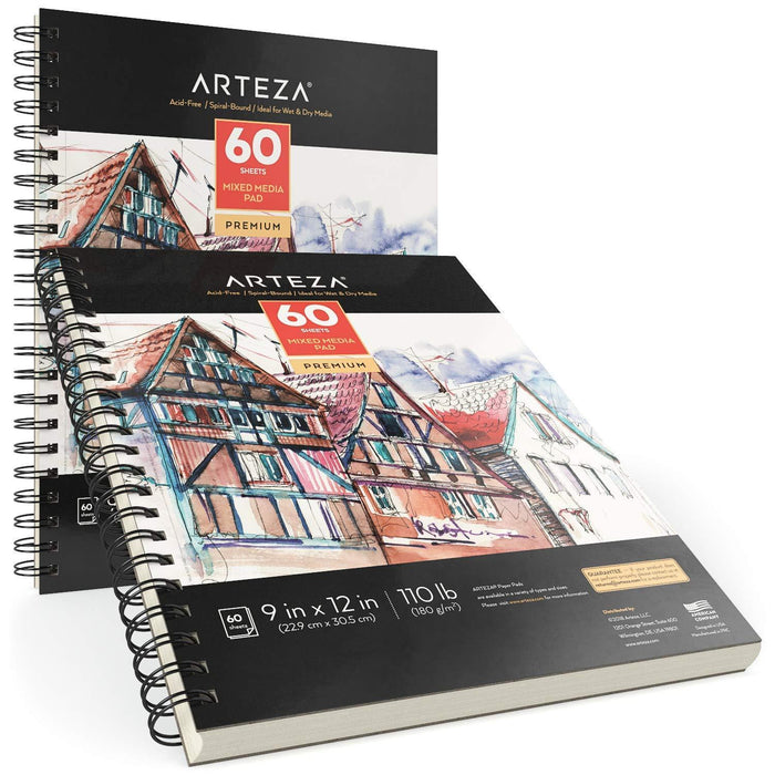 ARTEZA Arteza Premium Watercolor Mixed Media Pad, Heavyweight Cold-pressed  Paper, 9x12, 32-Sheet- 2 Pack at