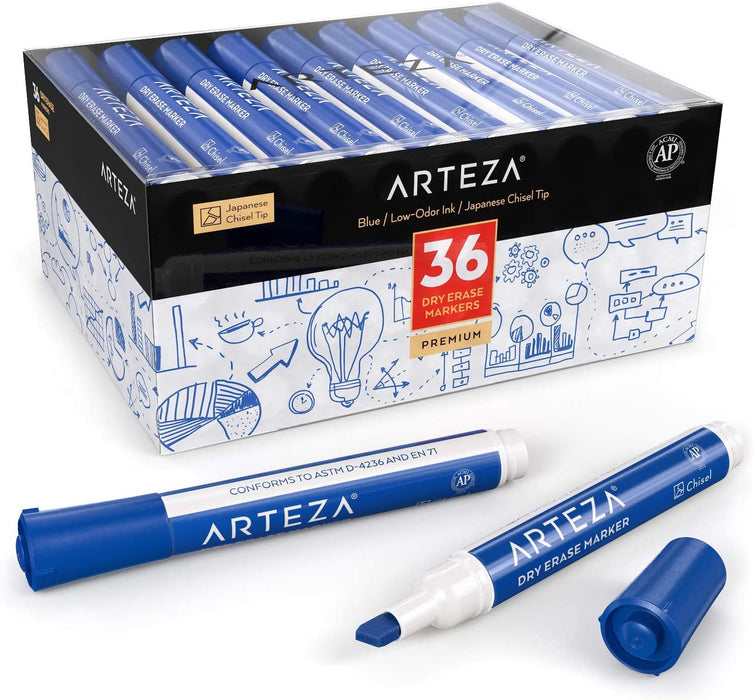 Dry Erase Markers, Chisel Tip, Blue - Set of 36
