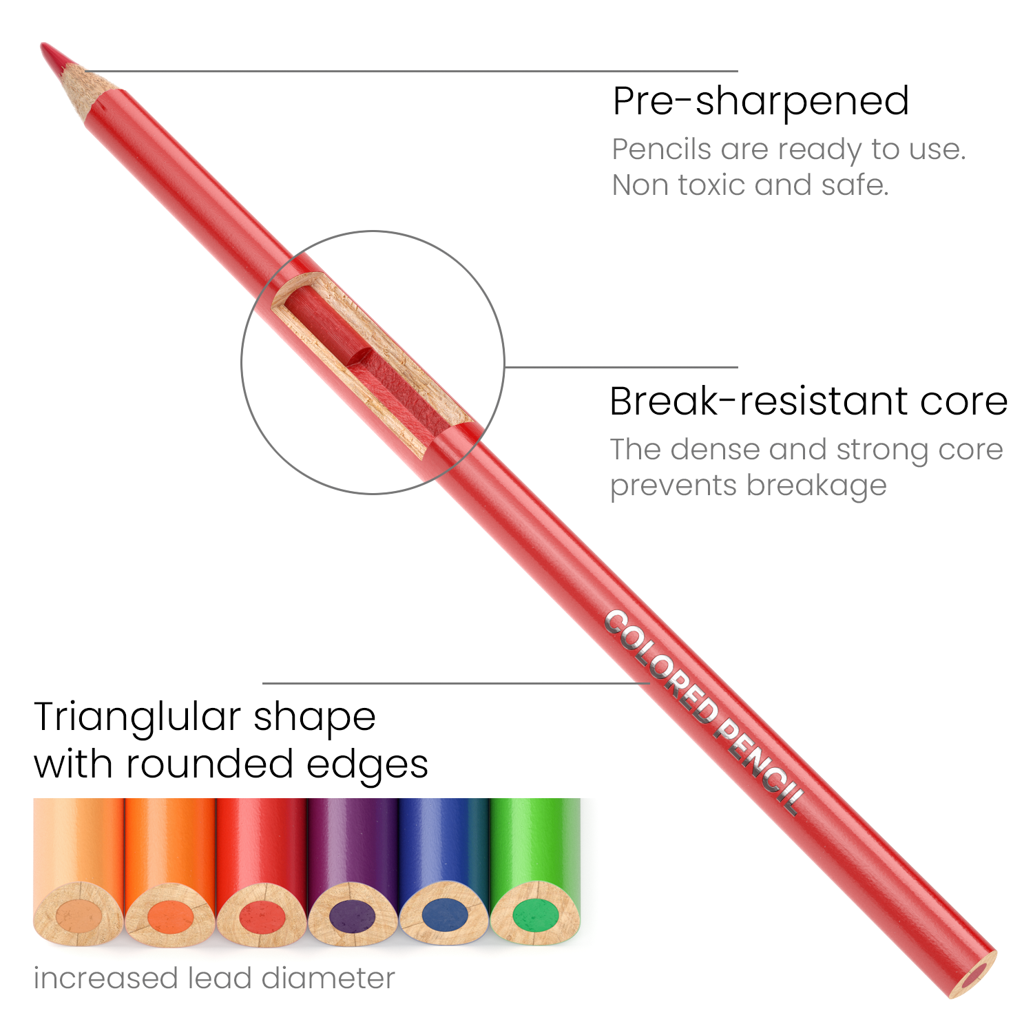 Coloured Pencils, Triangular-Shaped - Set of 48