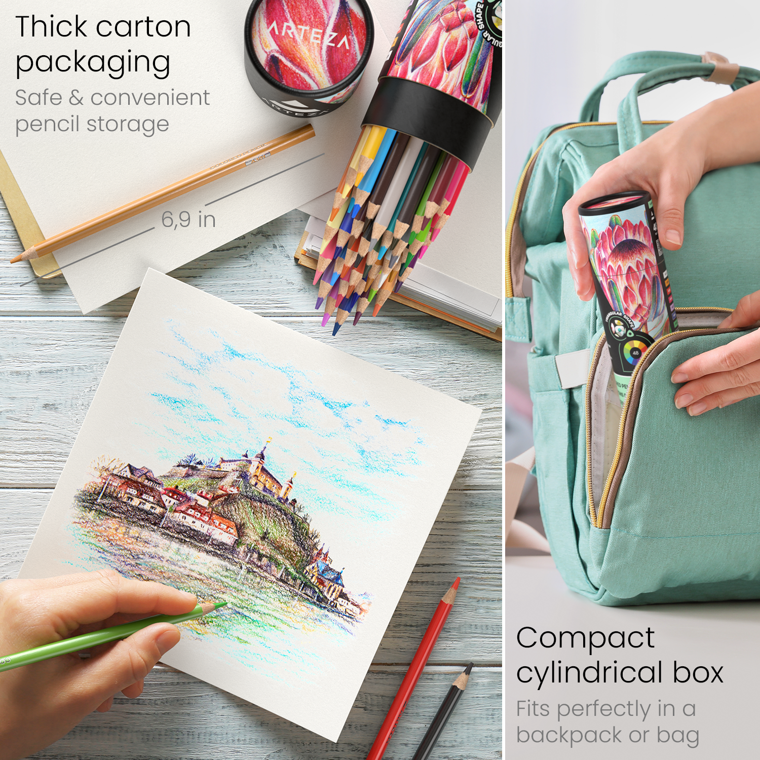 Coloured Pencils, Triangular-Shaped - Set of 48