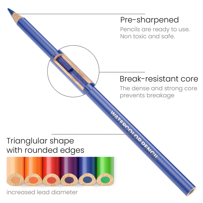 Watercolour Pencils, Triangle Shaped - Set of 48