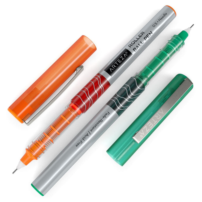 Roller Ball Pens, Multicolor, 0.5mm Needle Nib - Set of 24