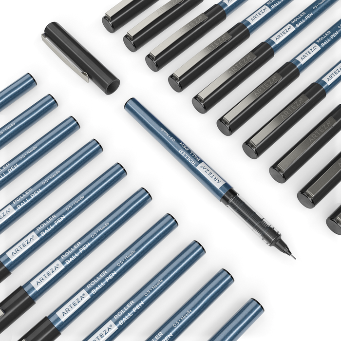 Roller Ball Pens, Black, 0.5mm Needle Nib - Set of 20