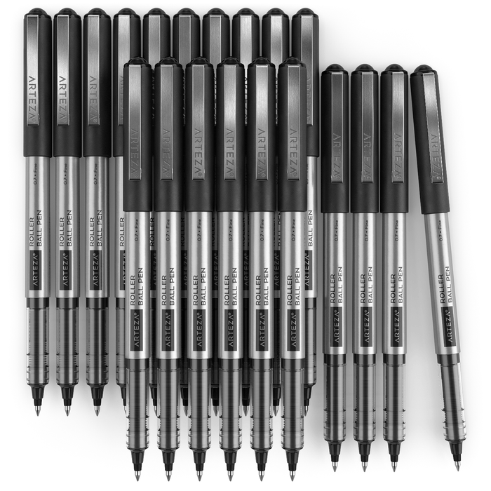 Roller Ball Pens, Black, 0.7mm Fine Nib - 20 Pack
