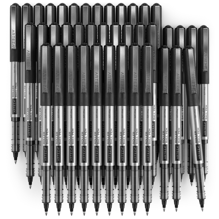 Roller Ball Pens, Black, 0.7mm Fine Nib - Pack of 40