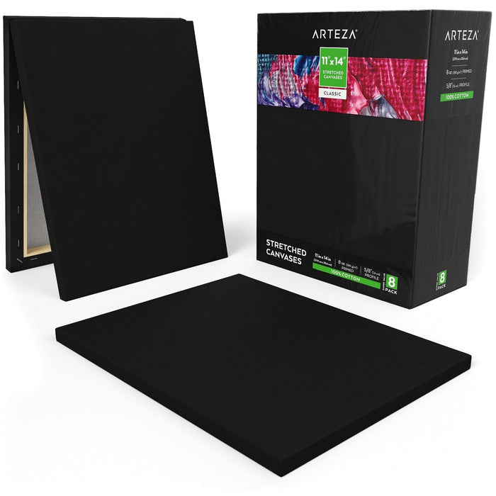 Classic Stretched Canvas, Black, 28cm x 36cm - Pack of 8