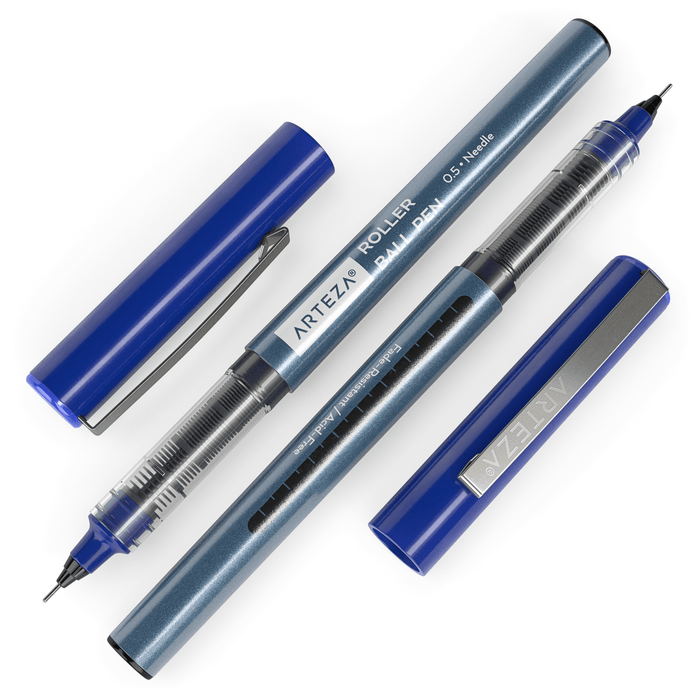 Roller Ball Pens, Blue, 0.5mm Needle Nib - Set of 20