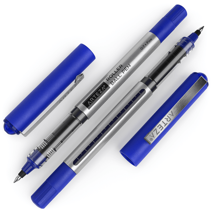 Roller Ball Pens, Blue, 0.7mm Fine Nib - Set of 20