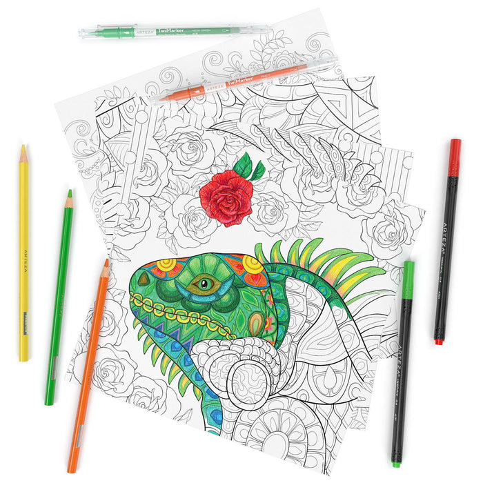 Colouring Book, Animal Illustrations 22.9cm x 22.9cm, 50 Sheets