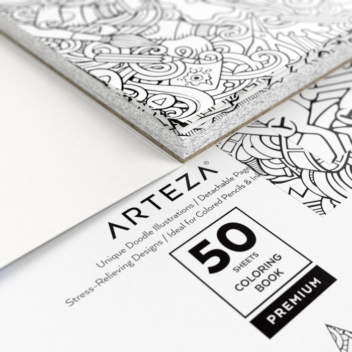 Colouring Book, 22.9 x 22.9 cm, Doodle Illustrations, 50 Sheets