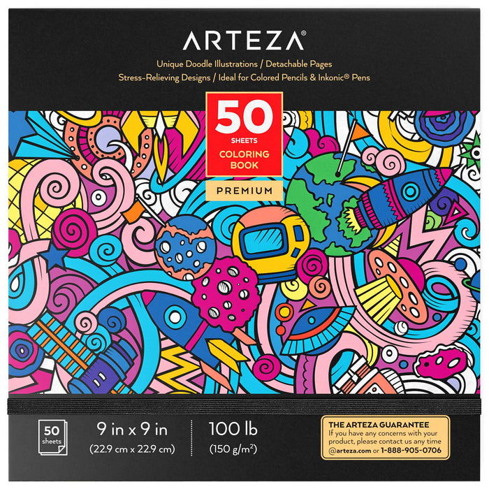 Colouring Book, 22.9 x 22.9 cm, Doodle Illustrations, 50 Sheets