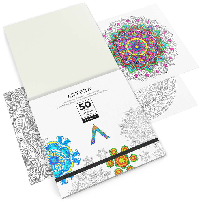 Colouring Book, 22.9 x 22.9 cm, Mandala Illustrations, 50 Sheets
