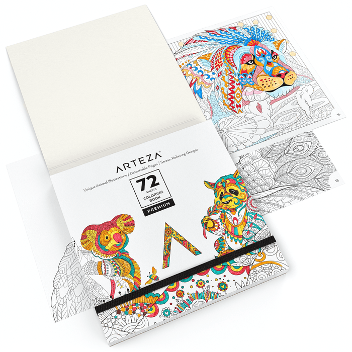 Colouring Book, Animal Illustrations, Grey Outlines, 72 Pages