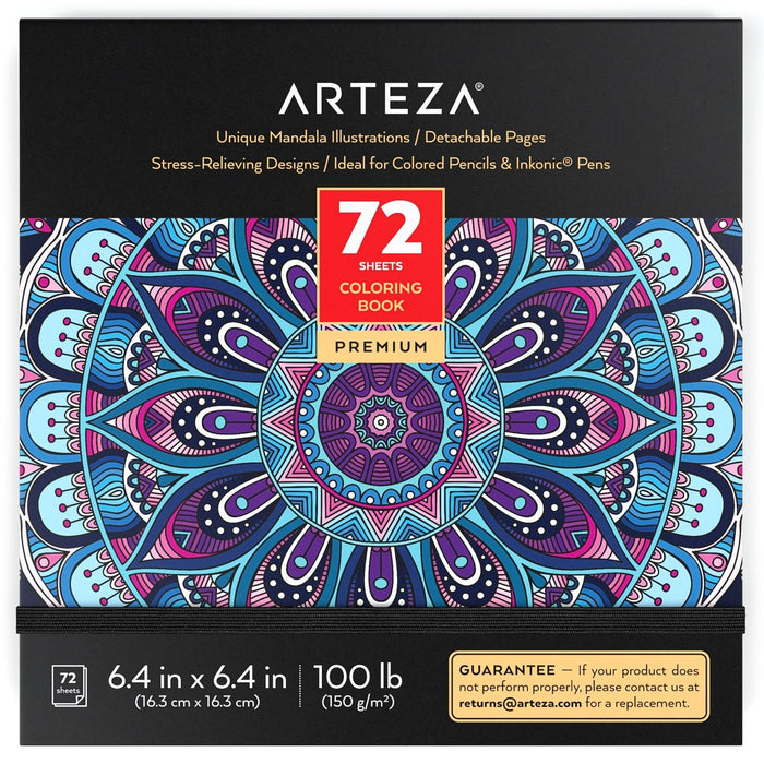 Colouring Book, Mandala Illustrations, Black Outlines, 72 Pages
