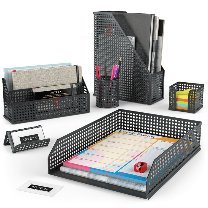 Desk Accessories, Black - 6 Piece Set