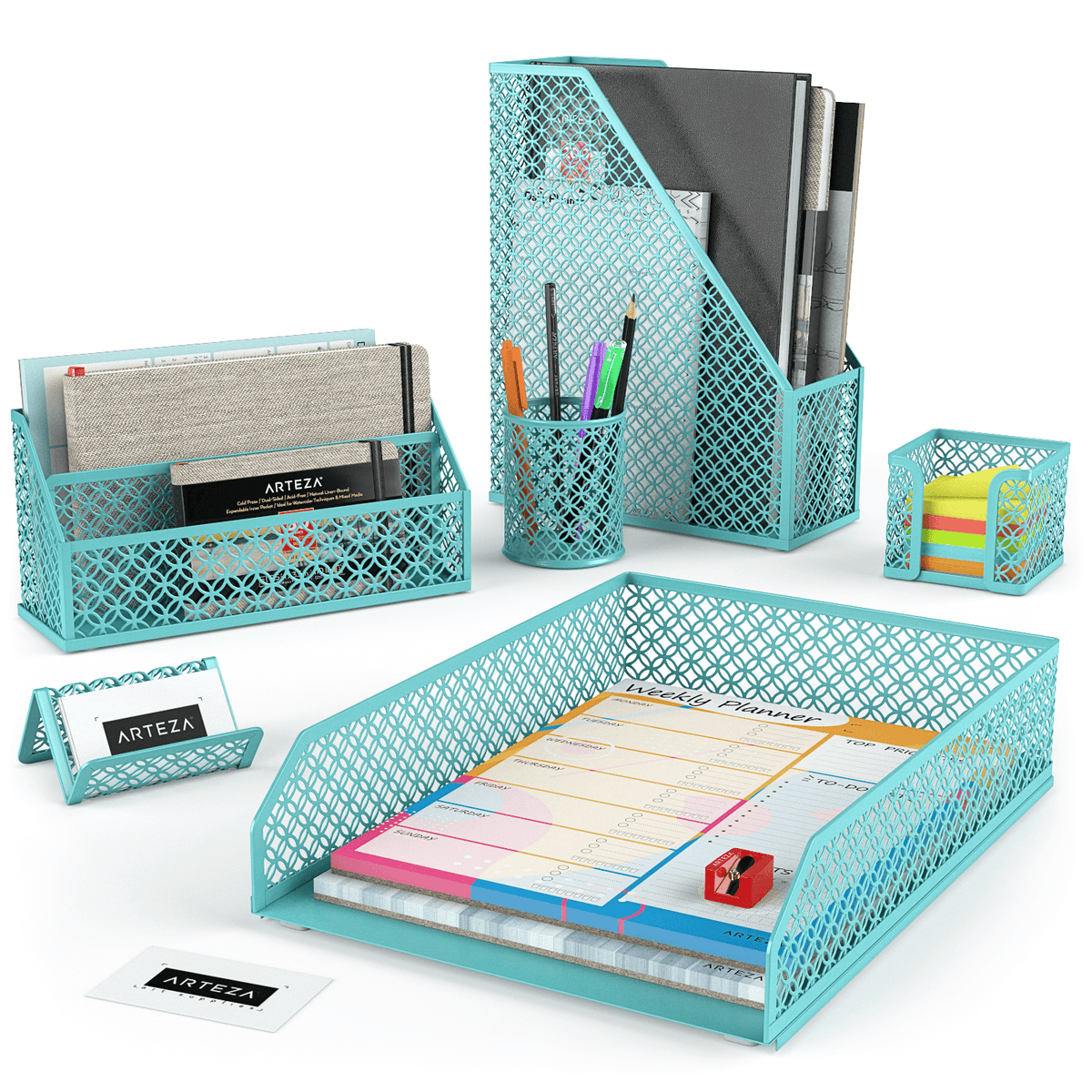Desk Accessories Teal Blue 6 Piece Set Arteza