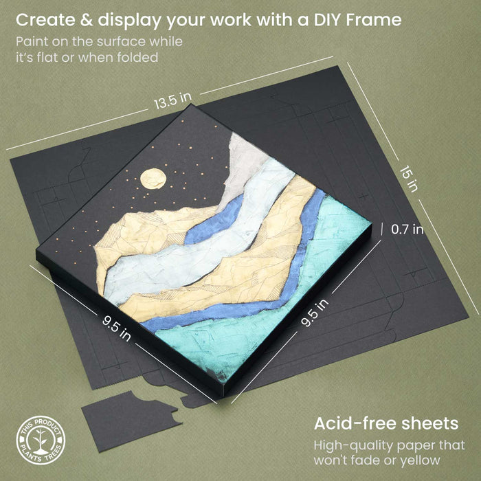 DIY Foldable Canvas Frame, Black, Mixed Media, 24.2cm x 24.2cm - 20 Sheets