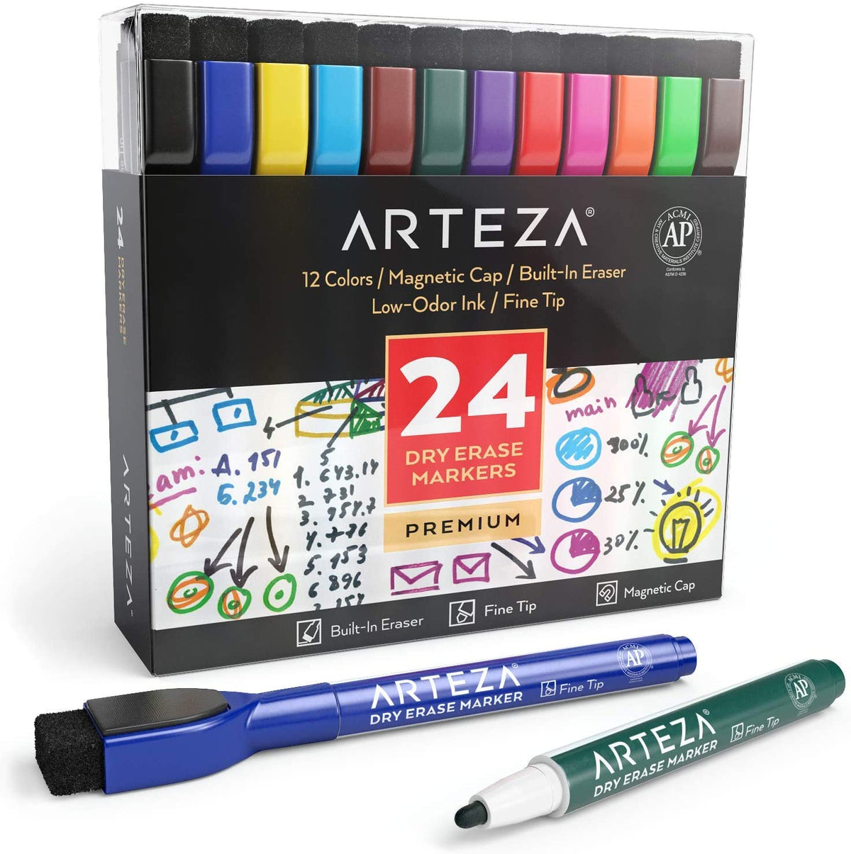 Dry Erase Markers with Magnetic Eraser Cap — Arteza.co.uk