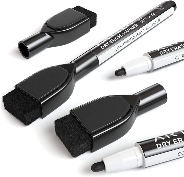 Dry Erase Markers with Magnetic Eraser Cap, Black - 36 Pack